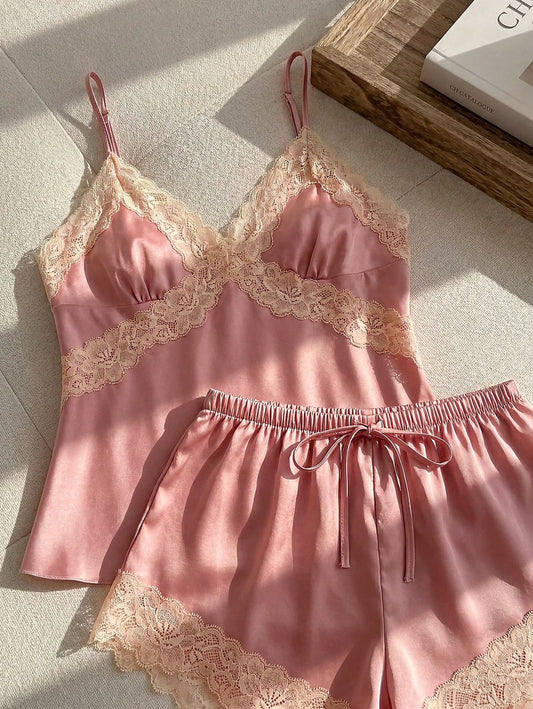 Allegra Satin Silk Lace Pj & Lounge Set