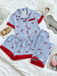 Poppy Bow Stripes Pajamas Set