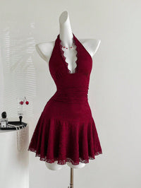 Clarissa Ruffle Red Wine Mini Dress