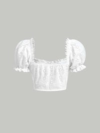 Bustier Lengan Puff Bordir Eyelet