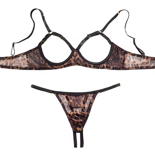 Lingerie Dua Potong Leopard Menggoda