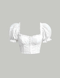 Bustier Lengan Puff Bordir Eyelet