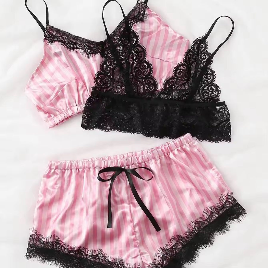 Pakaian Tidur 3 Potong Victoria Stripes