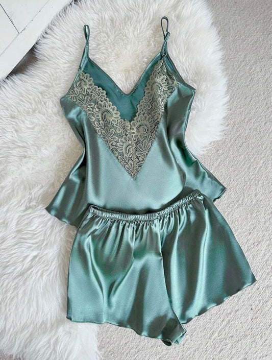 Aria Sage Satin Camisole Set