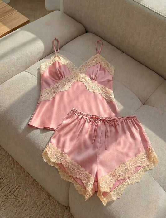 Allegra Satin Silk Lace Pj & Lounge Set