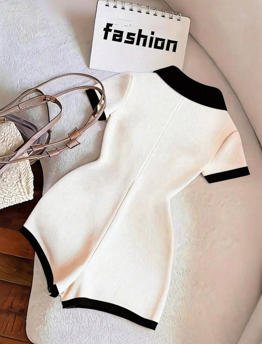 Monochrome Elegance Knit Jumpsuit