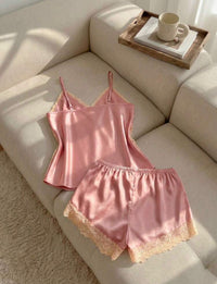 Allegra Satin Silk Lace Pj & Lounge Set