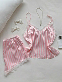 Pinky Satin Stripes Two Piece Set