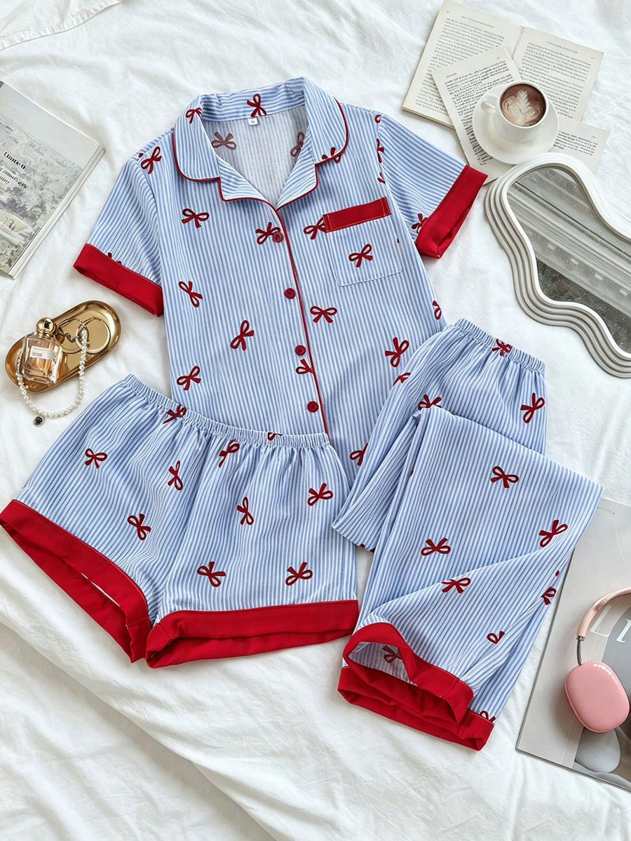 Poppy Bow Stripes Pajamas Set