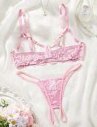 Flirty Lace Crotchless Two Piece Lingerie