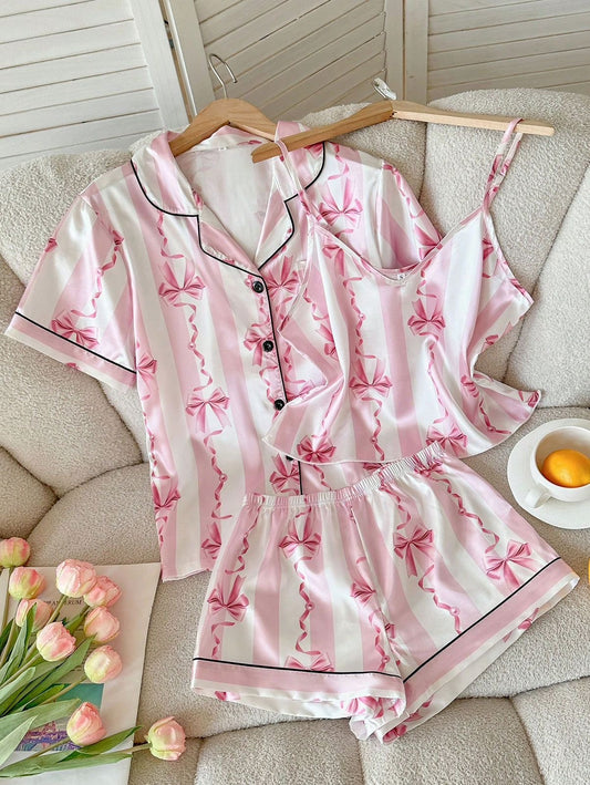 Samantha Stripes Tape Satin 3 Piece Lounge