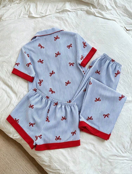 Poppy Bow Stripes Pajamas Set