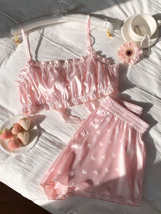 Zoe Satin Blush Ruffle Set