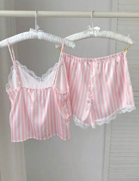 Pinky Satin Stripes Two Piece Set