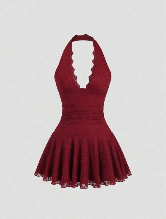 Clarissa Ruffle Red Wine Mini Dress