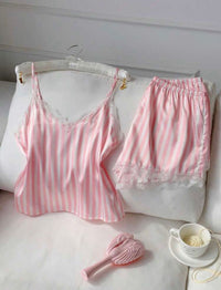 Pinky Satin Stripes Two Piece Set