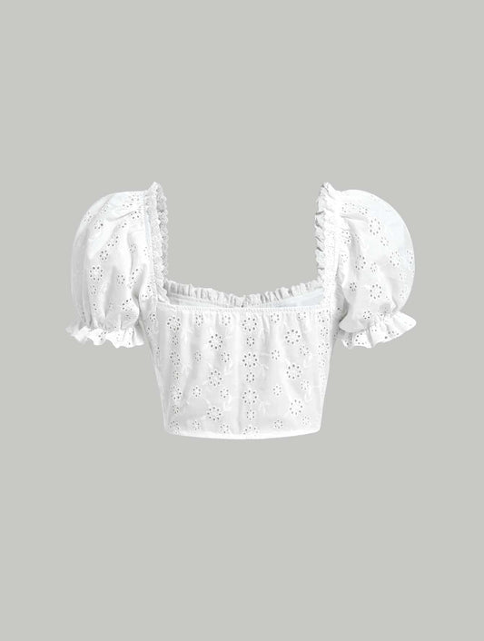 Eyelet Embroidery Puff Sleeve Bustier