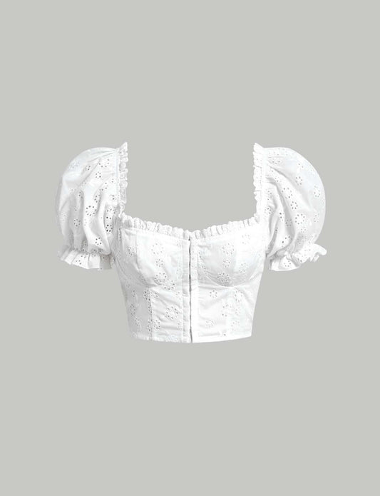Eyelet Embroidery Puff Sleeve Bustier