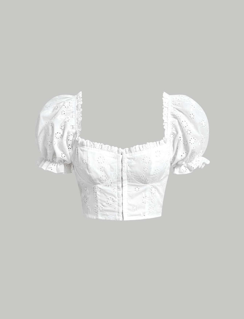 Bustier Lengan Puff Bordir Eyelet