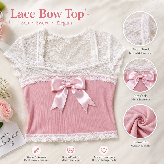 Pinky Lace Bow Top