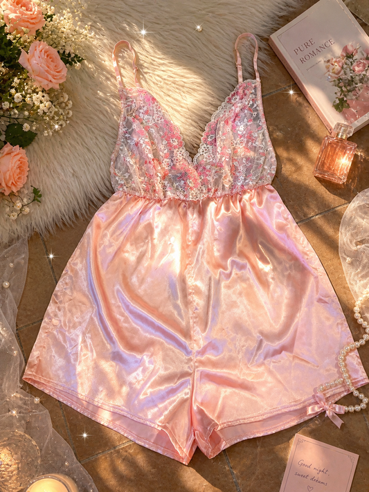 Alissa Floral Champagne Satin Sleepwear