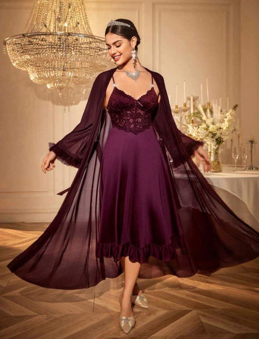 Red Velvet Luxury Night Gown Set