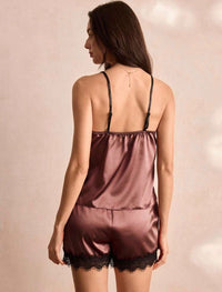 Abella Brown Satin Two Piece Pajamas